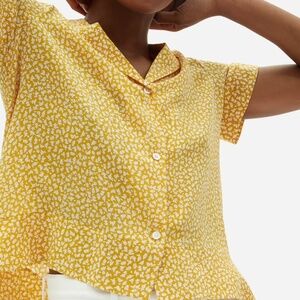 Everlane The Clean Silk Short-Sleeve Notch Shirt Marigold Floral